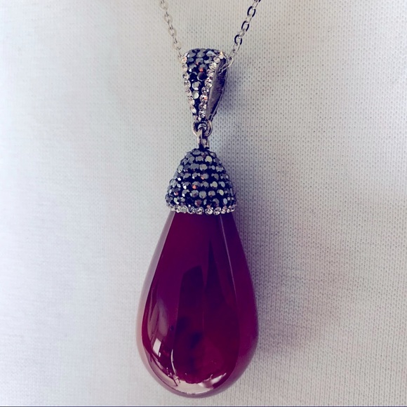 Big Semiprecious stone light brown gem stone pendant necklace rhinestones chain - Picture 14 of 15